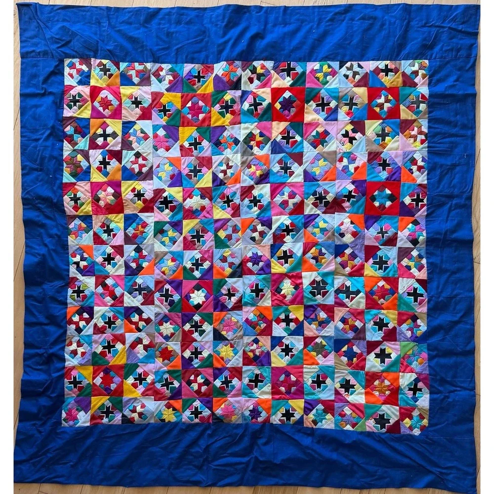 Vintage Handmade Chinese Bai Jia Patchwork Quilt Full
